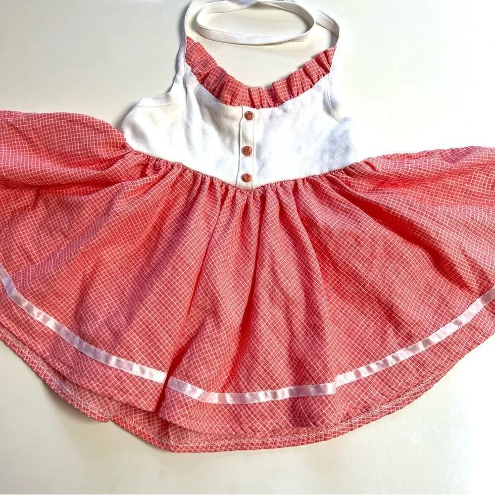 Vintage 60s 70s One of a Kind Handmade Country Plaid Halter Circle Skirt Dress